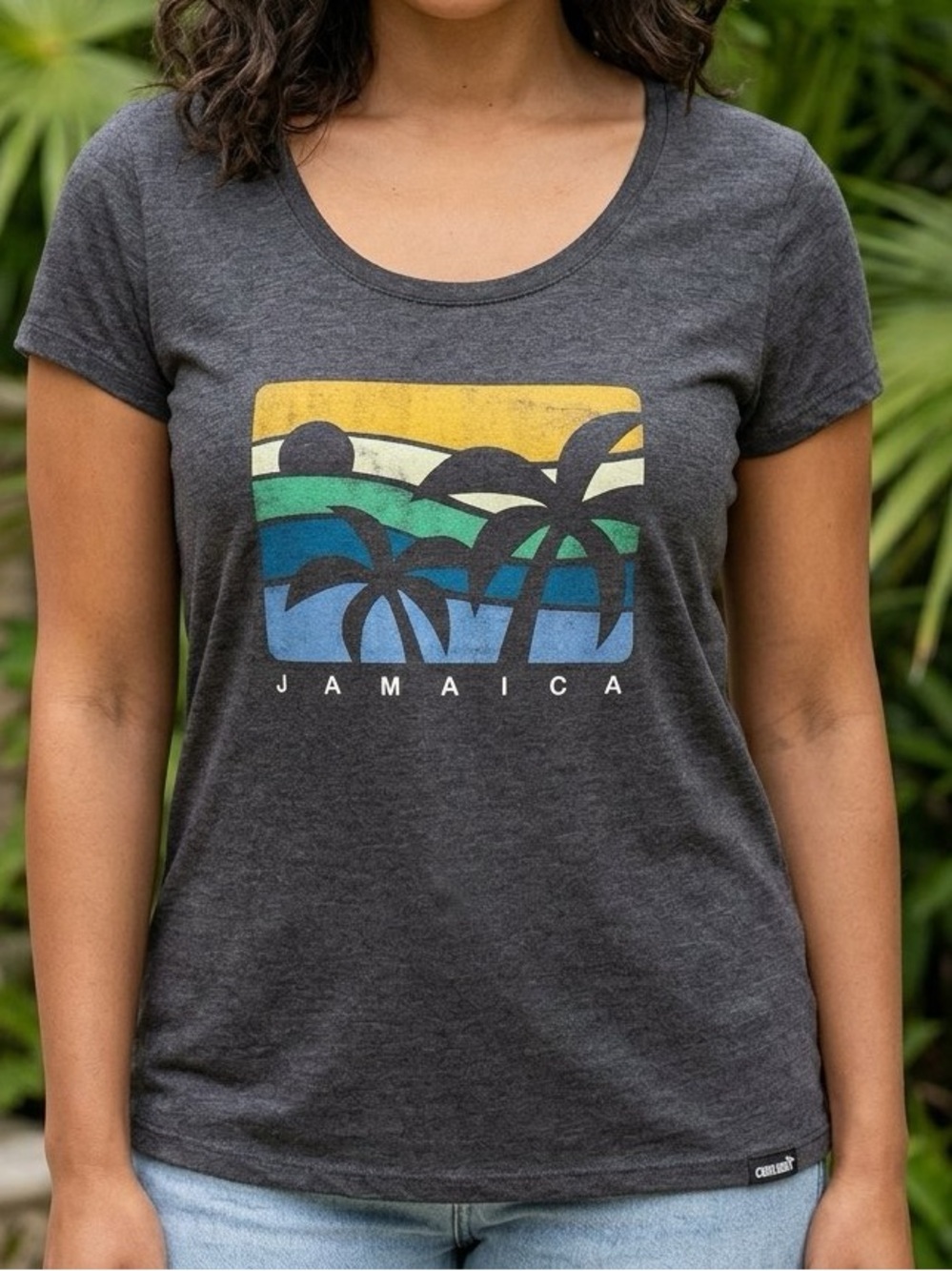 Cariloha Women’s Bamboo Jamaica Palm Tree Graphic T-Shirt 2XL Gray